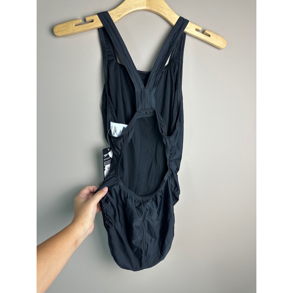 Speedo Pro LT Womens Black One Piece Swimsuit Racerback Athletic Swim Size 12/38 - Picture 2 of 5